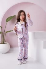 بيجامة خريفى بزارير قطط موف