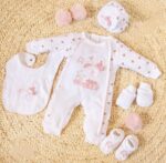 طقم السبوع والولادة 5 قطع قطن شكل ارنب