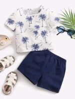 طقم أطفال نص كم نخلة ازرق شى ان