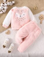 طقم شتوي بناتي فرو ناعم للأطفال شى ان