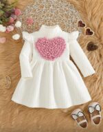 فستان بناتي ابيض شتوي قلب من شى ان