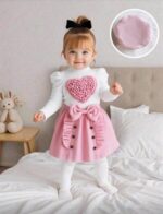 طقم بناتي شتوي أنيق قلب بارز شى ان