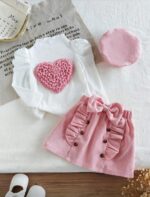 طقم بناتي شتوي أنيق قلب بارز شى ان