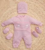 طقم السبوع والولادة 5 قطع قطن روز قلوب