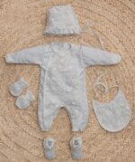 طقم السبوع والولادة 5 قطع قطن تل ورد