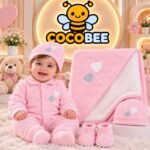 طقم 4 قطع جكار مبطن فرو شكل قلوب بناتى